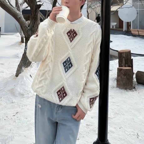 retro diamond cable knit /3color　VG1191