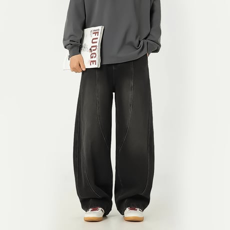 curved seam wide baggy denim /2color　VM1058