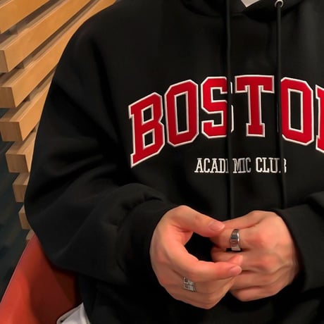 boston logo drop shoulder hoodie /2color　VG1015