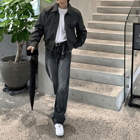 minimal oversized leather jacket　VG1219