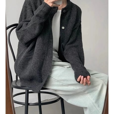 minimal relaxed crew cardigan /2color　VM1042