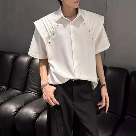 pleated detail short sleeve shirt /2color　VM1160