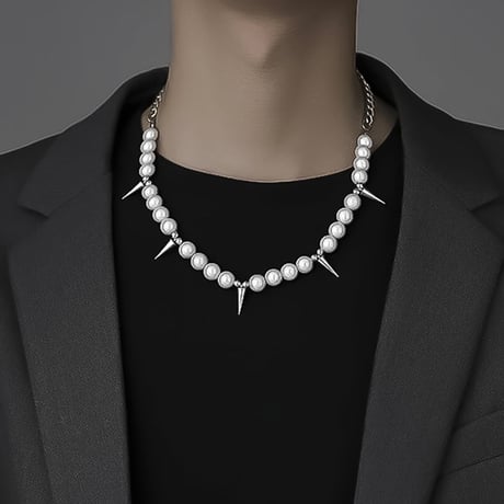spike pearl mix necklace　VM1005