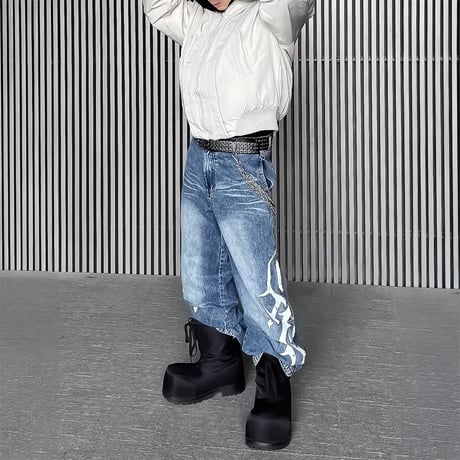tribal print baggy denim pants　VM1062