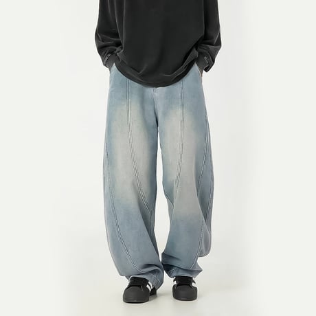 curved seam wide baggy denim /2color　VM1058