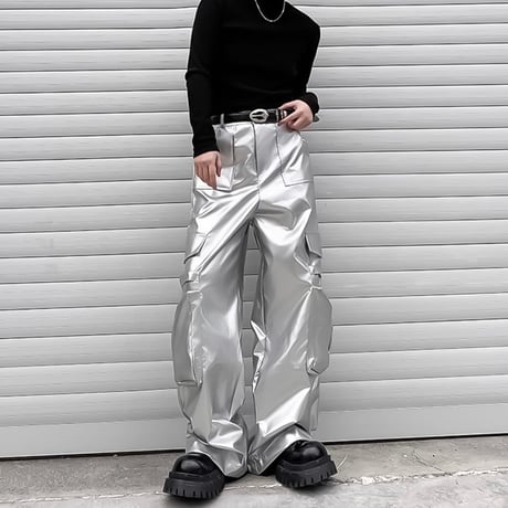 metallic wide cargo pants　VM1142
