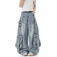 wide punk cargo denim pants /2color　VG1334