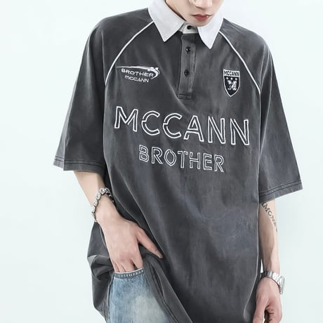 washed raglan oversized polo　VM1037
