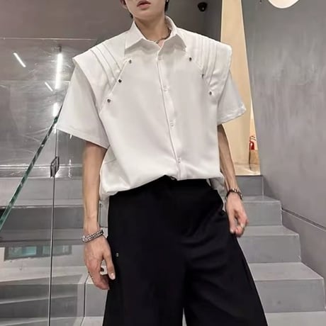 pleated detail short sleeve shirt /2color　VM1160