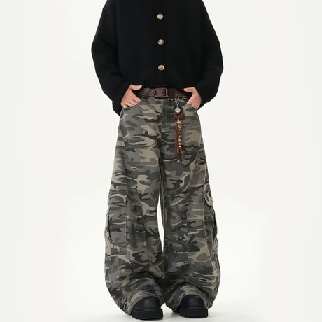camo wide cargo denim pants　VM1059