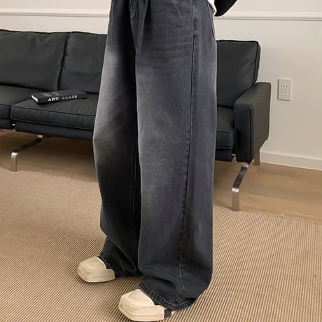vintage washed wide denim pants /3color　VG1053