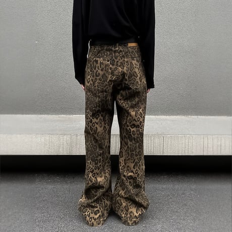 leopard pattern wide denim pants　VM1054