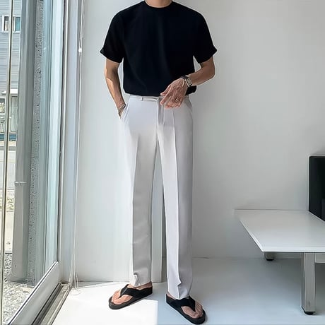 minimal straight center press slacks /2color　VG1316