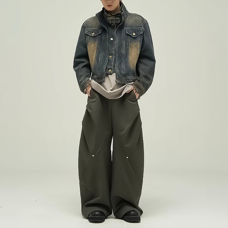 damaged loose zip-up denim jacket　VM1045