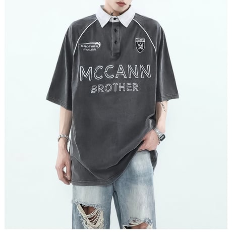 washed raglan oversized polo　VM1037