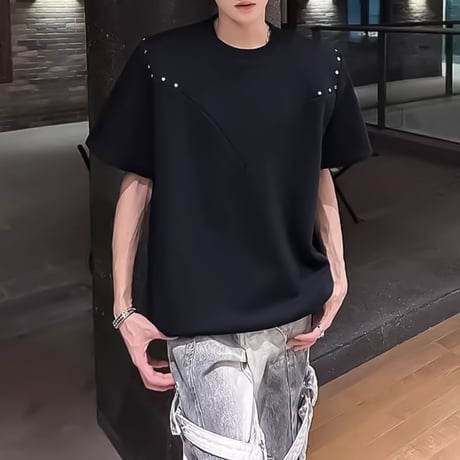studs accented oversized t-shirt /2color　VM1162