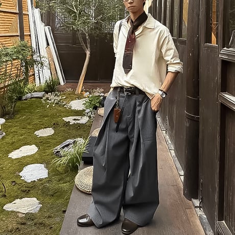 striped wide wrap slacks　VG1296