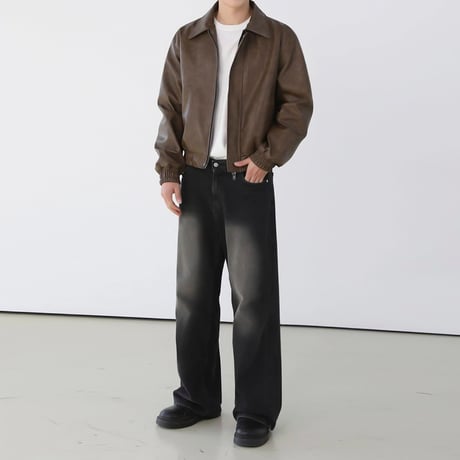 vintage black wide denim pants　VG1057