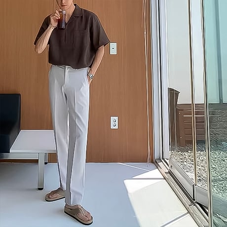 minimal straight center press slacks /2color　VG1316