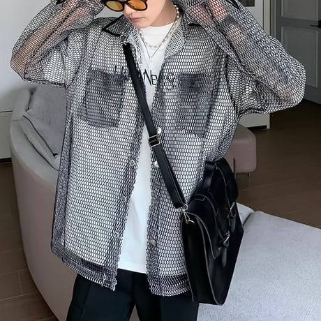 inen mesh oversized shirt /2color　VG1314