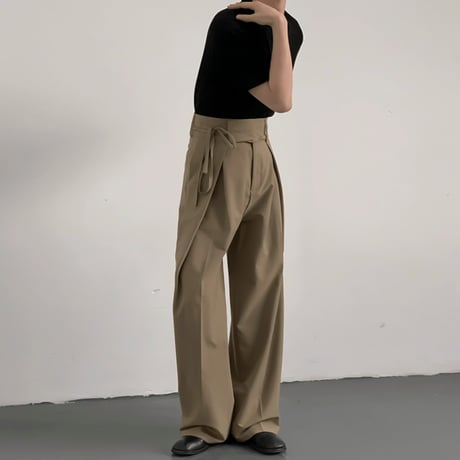 tie-belt wrap wide slacks /2color　VG1154