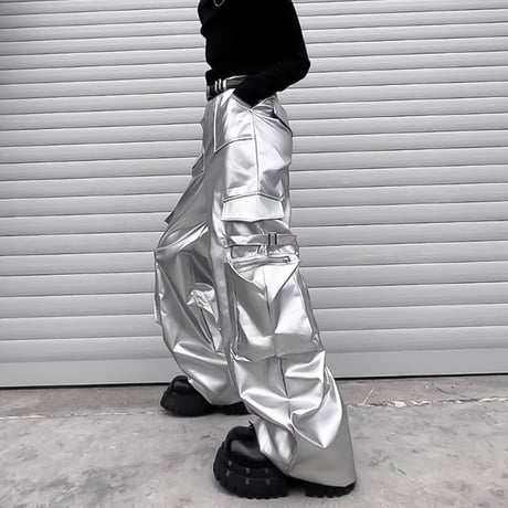 metallic wide cargo pants　VM1142