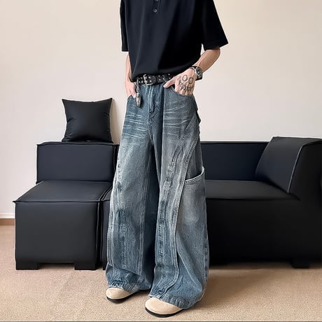 3d curved wide denim pants　VM1046