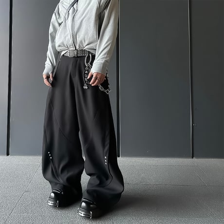 curved rivet wide slacks /2color　VM1091