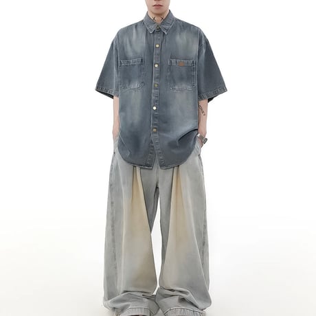 distressed wide work pants /2color　VM1026