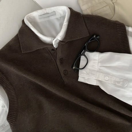 collared knit vest /2color　VG1194