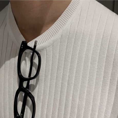 minimal rib knit half tee /4color　VG1289