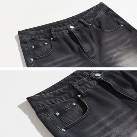 vintage black wide denim pants　VG1057