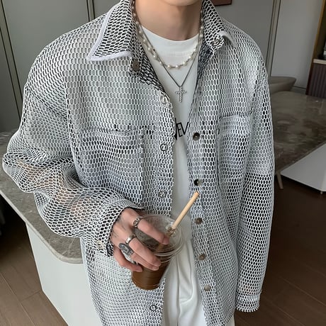 inen mesh oversized shirt /2color　VG1314
