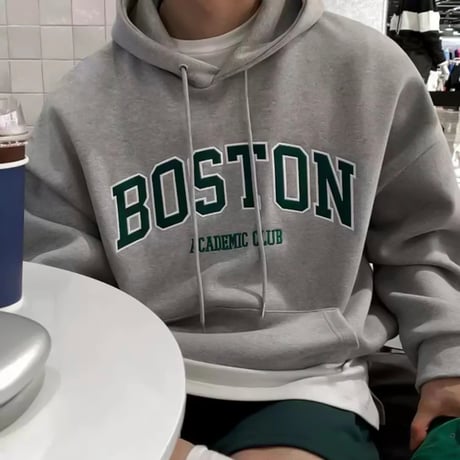 boston logo drop shoulder hoodie /2color　VG1015