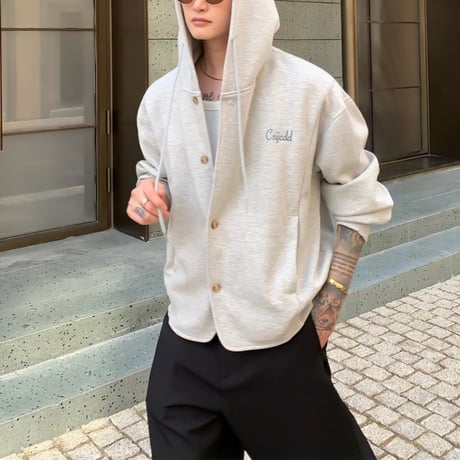 logo embroidery button front hoodie /2color　VG1046