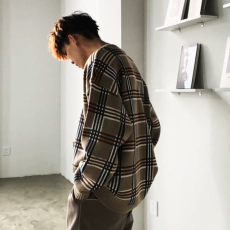 oversized check pattern knit　VG1147