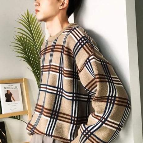 oversized check pattern knit　VG1147