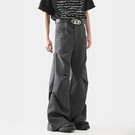 drape curved wide slacks /2color　VM1102