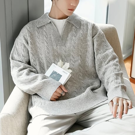 oversized polo knit /2color　VG1325