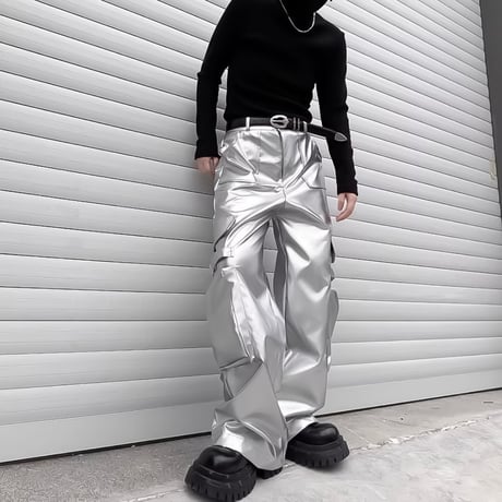 metallic wide cargo pants　VM1142