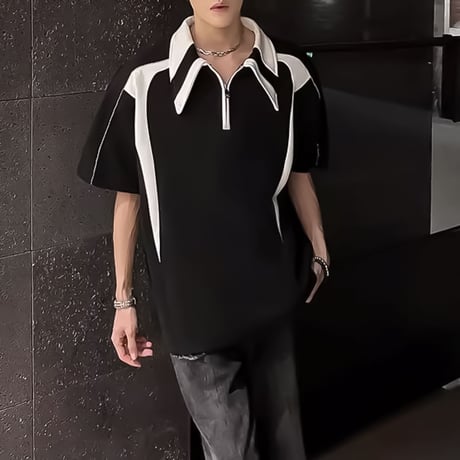 minimal contrast zip polo /2color　VM1163