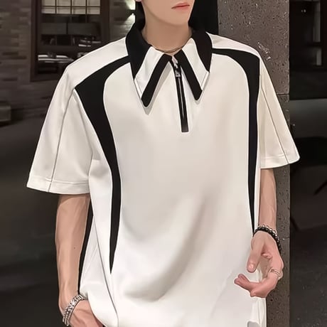 minimal contrast zip polo /2color　VM1163