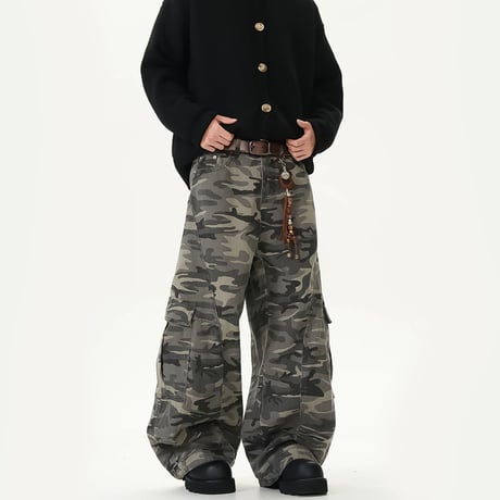 camo wide cargo denim pants　VM1059
