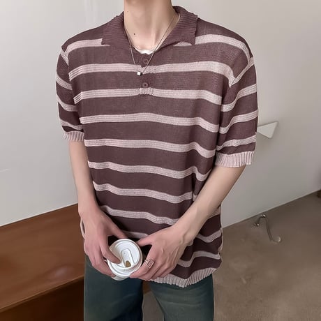 relaxed striped knit polo /3color　VM1171