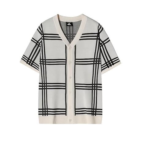 monochrome windowpane knit cardigan /2color　VG1310