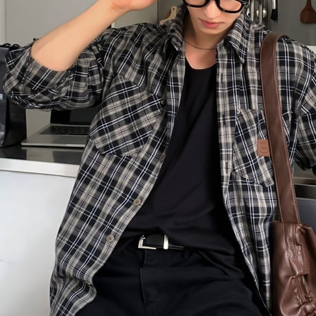 vintage patch pocket check shirt /3color　VG1103
