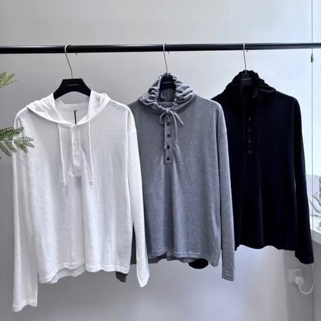 henley neck hoodie shirt /3color　VG1006