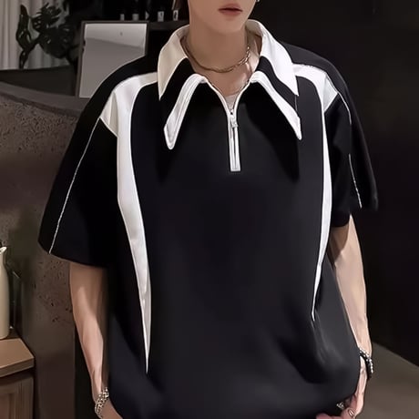 minimal contrast zip polo /2color　VM1163