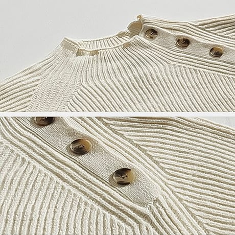 asymmetric button ribbed knit /2coloe　VG1323