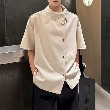 asymmetric collar drape shirt /2color　VM1157